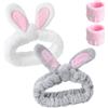 GZRXIOUS 2 Fascia Capelli Donna e 1 Paio di Fasce per I Polsi, Orecchie da Coniglio Fascia, Cerchietto Elastiche Morbidi per Il Trucco, per Bellezza, Spa, Cura del Viso, Sport, Yoga