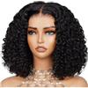 jianguohairsss Parrucca frontale in pizzo HD 13x4 con onde profonde, capelli umani pre-pizzicati, densità 200, parrucca corta e riccia, senza colla, for donne, nero naturale Capelli Estensioni(14inch)