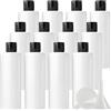 ZEOABSY 12 Pezzi 200 ml Bianco Bottiglie di plastica PET con Tappo Flip Top Nero, Spalla Piatta Contenitori per Cosmetico, Bottiglie da Viaggio per Lozioni, Liquido, Olio