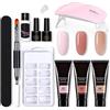 CaCaCook Gel Ricostruzione Unghie Kit, Kit Unghie Gel con Lampada UV + 3 Colori 15ml Kit Gel Estensione Unghie + Base e Top Coat + 100 Unghie Finte, Kit Manicure Nail Art