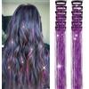 HAJHI Glitter Hair Tinsel Carnevale Clip BB 12 Pezzi Fata Ciocche Colorate Per Capelli Senza Cuciture Fili Metallici Per Riflessi Hair Extensions Per Bar Compleanni(Deep purple)