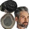 YANAHAIR Protesi Capelli Uomo Yanahair Toupee per Uomini Parrucchini Parrucca Capelli Veri Uomo Parrucche 100% Europeo Capelli Umani Veri Fine Francese Pizzo con PU Toupet (8x10",#1B40 nero e grigio)
