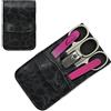 Mont Bleu set manicure da 5 pezzi con limetta per unghie in vetro, con astuccio vegan-friendly in ecopelle | Forbici made in Italy - Lima per unghie in cristallo boemo - Astuccio made in Germany