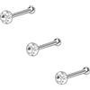 PIERCINGLINE Set di 3 orecchini da naso, in argento 925, con cristalli rotondi, colore argento