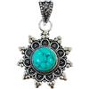 Tibetan Silver Naturale turchese pietra preziosa ciondolo per donne e uomini, etnico tribale filigrana design, placcato argento fatti a mano gioielli di moda, collana pendente per festa, gemma metallo non prezioso,