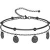 FOCALOOK Cavigliera Donna Argento/Oro/Nero Acciaio Inox, Catena a Strati Perla/Serpente/Maglietta, Gioielli Estate