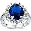 Bling Jewelry Classico Tradizionale 5CTW Royal Blue CZ Corona Halo Ovale Cubic Zirconia Zaffiro Simulato Anello Di Fidanzamento Per Donne Pietre Laterali Anello Di Promessa Placcato In Argento Personalizzabile
