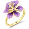 Santuzza Anello da donna in argento Sterling 925 smaltato con fiore e zirconi bianchi, Gemma Smalto Gemma, Zirconia cubica