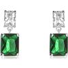 Diamond Treats Orecchini Pendenti Donna Argento 925 Rodiato con Doppia Pietra Rettangolare Verde Smeraldo e Zirconia Cubica Bianca, Orecchini Eleganti Lunghi 20 mm