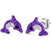 Five-D, orecchini da bambina a forma di delfino, in argento Sterling 925 e cristallo, in scatola per gioielli e Argento, colore: Lilla/Bianco, cod. SL-kinderkristall153a