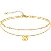 U7 Bracciale Cavigliera Donna con Ciondolo Iniziale S Personalizzato in Acciaio Inossidabile, Cavigliera Doppio Strato con Lettera A colore Oro, Gioielli per Estiva e Vacanze