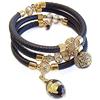 VENEZIA CLASSICA - Bracciale da Donna con perle in Vetro di Murano Originale e vera pelle Toscana a tre giri nero, con foglia in oro 24kt e argento, Made in Italy certificato (dorato)
