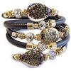 VENEZIA CLASSICA - Bracciale da Donna con perle in Vetro di Murano Originale e vera pelle Toscana a cinque giri nero, con foglia in oro 24kt, Made in Italy certificato (Nero/Oro)