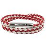 König Design - Bracciale in Pelle, da Uomo, Lunghezza 17-100 cm, con Chiusura a Leva, in Argento Intrecciato, 4 mm e Acciaio Inossidabile, Colore: Rosso/Bianco, cod. 4251721950044