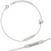 Sakrami Bracciale per Bambina o Ragazzina Personalizzabile in Argento 925, Targa con Nome e Cuore con Zircone Fucsia, Placcato Oro o Rodio Regalo per Compleanno Comunione Cresima o Nascita Scatola (Rodiato)