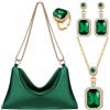 Locmeo 4 pezzi pochette da sera a tracolla con strass borsetta, con ciondolo cubico per collana e orecchini, anello per donne da sera (smeraldo)