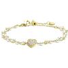 MARLU' Bracciale donna in acciaio pvd oro con doppia catena perle cuore con cristalli di Marlù, 15BR068G-W
