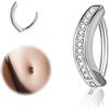 ZS Piercing per ombelico da donna, in argento Sterling 925, con finti diamanti, rivetto curvo all'inverso, Argento sterling, Zirconia cubica