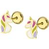 TIME ROAD Orecchini Bambina in Oro 9K LG00186 - Unicorno - Chiusura a Vite Sicura - Ideale per Comunione o Compleanno