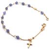 generico BRACCIALE IN ORO ROSA 18K, 750, ROSARIO CON TANZANITE BLU DA 3 MM, CROCE E MEDAGLIA MIRACOLOSA, LUNGHEZZA 15-18 CM.