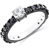 Anellissimo Anello solitario pietre laterali donna argento 925 con zirconi neri - 12