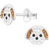 Monkimau Orecchini per bambini con cristalli e cagnolino in argento 925, argento 925, gioielli con orecchini a bottone, ipoallergenici e senza nichel, idea regalo orecchini per bambini