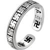 Generic Anello buddista Feng Shui svastica uomo e donna, argento sterling vintage, aperto e regolabile, anelli indù, anelli portafortuna