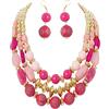 BOCAR Collana Statement Chunky a 3 Strati con Perline in Acrilico e Legno, Stile Boemo per Donna (NK-10625-Bright Rose-Gold)
