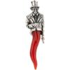 gioiellitaly Spilla da giacca in argento 925 con Gobbetto e corno in corallo rosso del Mediterraneo amuleto portafortuna gioiello uomo ragazzo