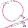 Sakrami Bracciale Argento 925 Bimba Cordoncino Rosa Orsetto Rosa Piastrina Incidibile Kids Collection + Confezione Regalo Personalizzata - Braccialetto per Nascita Comunione o Battesimo