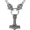 TQWSVUM Collana con Martello Nordico Odino Thor's for Uomo, Ciondolo Vichingo Mjolnir con Doppia Testa di Lupo Catena in Acciaio Inossidabile, Gioielli Vichinghi Amuleto Pagano Moda Gotico