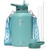 Coolflask Borraccia isolata da 1,9 l, con cannuccia, grande brocca d'acqua con cannuccia e coperchi con beccuccio, thermos in acciaio inox sottovuoto, mantiene il freddo per 48 ore e caldo per 24 ore,