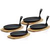 BBQ-TORO Padellina con base in legno | 27 x 18 x 3 cm - ovale | Padellina per griglia in ghisa (4)