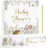 Lanpn Libro degli Ospiti per Baby Shower & Gender Reveal, Baby Shower Guest Book, Tema Neutro Animali Bosco, Album Ricordi con Messaggi, Auguri e Foto per Futuri Genitori, Inglese, 114 Pagine