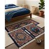 Italia Magazzini Set 3 Tappeti Forma Rettangolare Camera Letto Scendiletto Persiano Con Frange (Blu)
