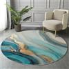 GDJSMIN Tappeto Texture Astratta In Marmo,140Cm, Linee Dorate Con Stampa Lavabile,Cerchio Extra Morbido Per Camera Da Letto Sala Da Pranzo Cameretta Dei Bambini, Turchese
