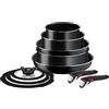 Tefal Ingenio Easy ON L1599143 - Set di pentole e padelle, impilabili, con manico rimovibile, salvaspazio, antiaderenti, colore nero, 10 pezzi