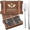 Maverton Set Posate in Scatola Legno di Pino - Portaposate 6 Coltelli e 6 Forchette - Scatola regalo Personalizzata - Idee regalo uomo compleanno - 26x16,5x6 cm