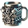 Generic Tazza creativa in acciaio inox con manico a forma di motore V8/V6, antiruggine, 425 ml, tazza da caffè per auto, per casa, ufficio, amanti 'auto, regalo in acciaio inox e resina