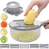 GHKLNY Tritatutto 7 in 1, affettatrice per verdure con contenitore, multifunzione, con 5 lame in acciaio inox, per cucina (grigio)