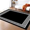 PAJEON Tappeto decorativo con chiave greca geometrica semplice nero bianco retrò, 60 x 110 cm facile manutenzione interna moquette, ecologico zerbino interno - per la camera dei bambini