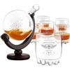 Maverton Decanter per Whisky in vetro - incisione personalizzata - Caraffa a forma di mappamondo da 850 ml + 6 Set bicchieri whisky - idea regalo di compleanno per l' uomo - la leggenda