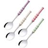 Generic (4 Pezzi) Cucchiaio A Manico Lungo in Ceramica Da 7,5 Pollici Cucchiaio Da Minestra in Acciaio Inossidabile Cucchiaio Da Tè Per Caffè Cucchiaio Rotondo Piccolo (Misto)