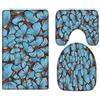A.Monamour Set Tappeti Bagno 3 Pezzi Completo Sfondo Texture Farfalle Blu Tropicali Blue Antiscivolo Morbidi Assorbente Lavabile Tappetini per Il Bagno WC Bidet