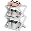 Porceosy Scarpiera pieghevole in bambù, organizer per scarpe autoportante, robusto e portatile, per ingresso, armadio, bianco, triplo strato