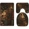A.Monamour Set Tappeti Bagno 3 Pezzi Completo Natale Sala Interna Camino Albero Di Natale Antiscivolo Morbidi Assorbente Lavabile Tappetini per Il Bagno WC Bidet