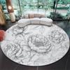 Generic Tappeto Rotondo 90 Cm Lavabile Con Piante Peonie Rami E Foglie - Morbido E Confortevole Nero Adatto A Camera Da Letto Soggiorno Sala Da Pranzo O Cameretta Dei Bambini