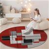 Generic Tappeti rotondi per soggiorno 150 cm (Round), Stile moderno geometrico color blocking Tappeti rotondi lavabili antiscivolo per camera da letto comodino cucina e arredamento per la casa rosso