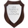 Generico Crest Scudo in legno colore noce formato cm 20x26x2. Personalizzazione a colori su placca in alluminio a forma di Scudo o Circolare compresa