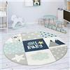 Paco Home Tappeto Bambini Rotondo Cameretta Femmine Maschi Stella Luna Elefante Arcobaleno, Dimensione:Ø 120 cm tondo, Colore:Blu